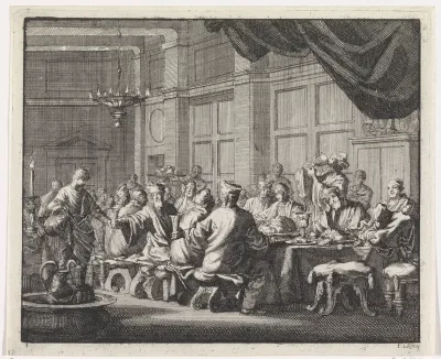 Bisschoppen aan tafel voor een drinkgelag