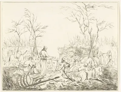 Bivak van Kozakken bij vuur tijdens Franse bezetting in 1813 te Amsterdam