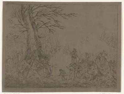 Bivak van Kozakken en burgers bij vuur tijdens Franse bezetting in 1813 te Amsterdam