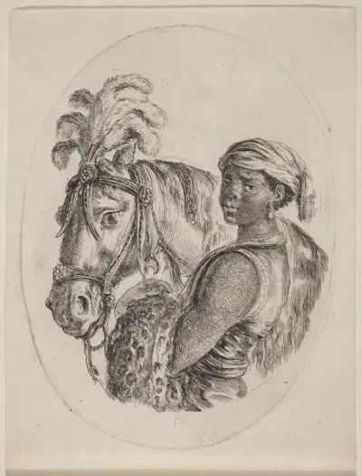 Black Groom with an Arabian Horse