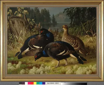 Black Grouse, Two Cocks and a Hen