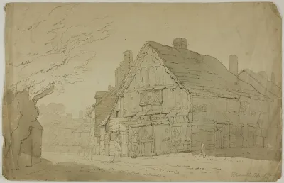 Blacksmith's Shop at Guildford (recto); Sketch of Two Tree Trunks (verso)