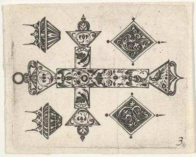 Blackwork Print with a Latin Cross and Four Motifs