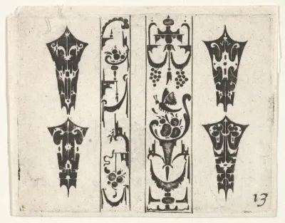 Blackwork Print with Two Vertical Panels and Four Bezels