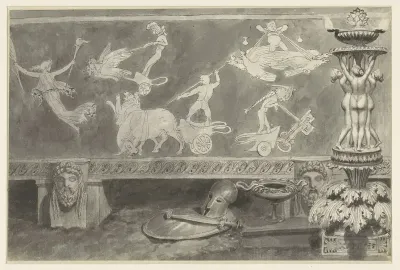 Blad met antieke objecten en relief