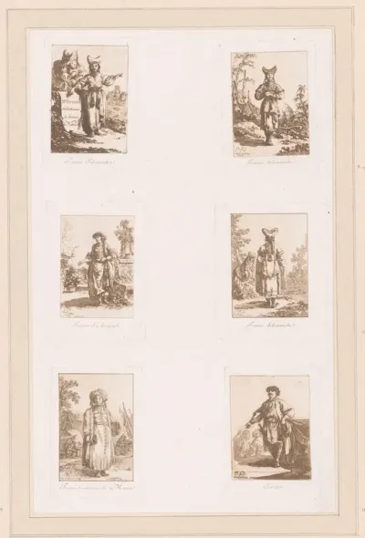 Blad met figuren in verschillende kostuums