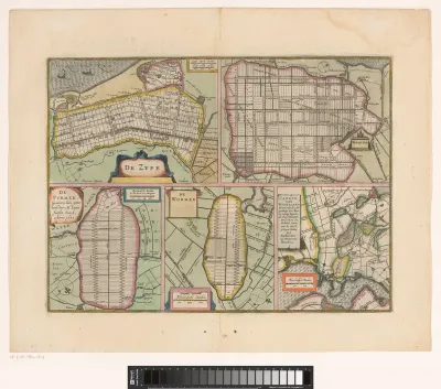 Blad met kaarten van de polders van de Zijpe, Beemster, Purmer, Wormer en een kaart van Waterland