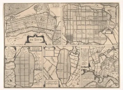 Blad met kaarten van de polders van de Zijpe, Beemster, Purmer, Wormer en een kaart van Waterland.