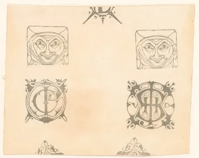 Blad met twee vignetten en twee monogrammen