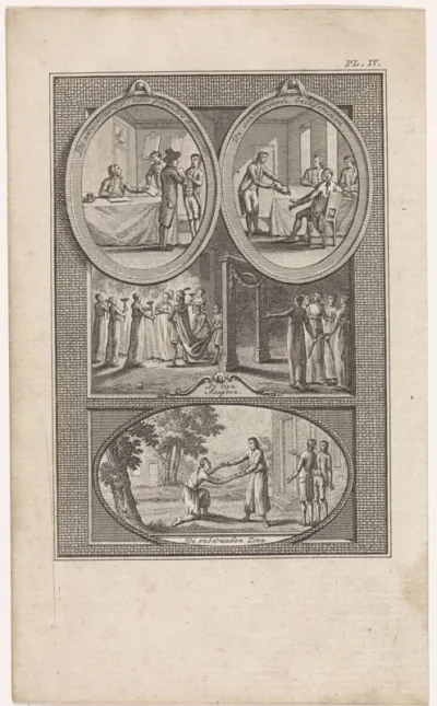 Blad met vier bijbelse taferelen