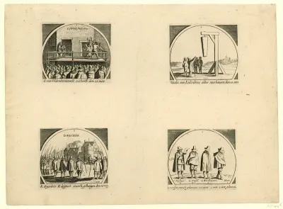 Blad met vier voorstellingen van de belangrijkste gebeurtenissen in het jaar 1619