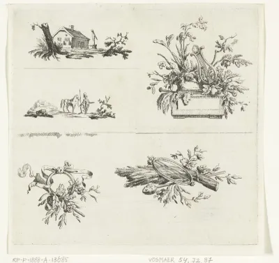 Blad met vijf vignetten