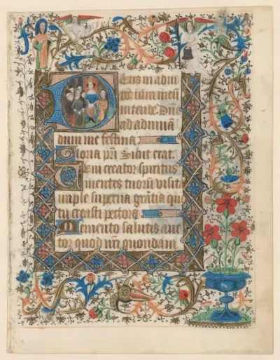 Blad uit een getijdenboek met gehistorieerde initiaal 'D'