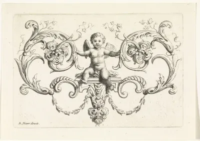 Bladornament met zittende putto
