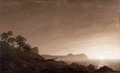 Blick auf Arkona mit aufgehendem Mond und Netzen