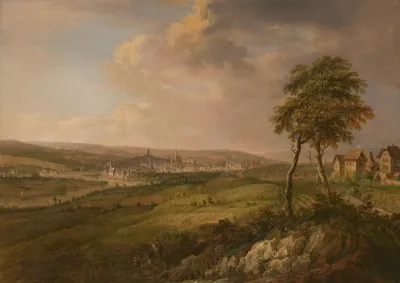 Blick auf die Mainmündung und die Stadt Mainz von Hochheim aus