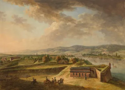 Blick von den nördlichen Bastionen der Stadt Mainz auf Bieberich