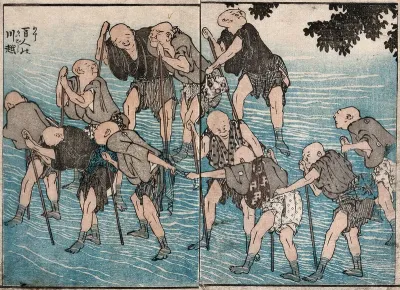 Blind men fording a stream