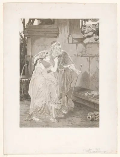 Blinde Oedipus geleid door Antigone