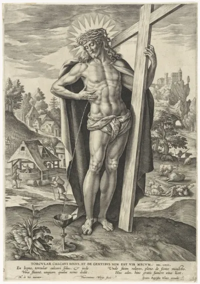 Bloed van Christus stroomt uit zijn kruiswond