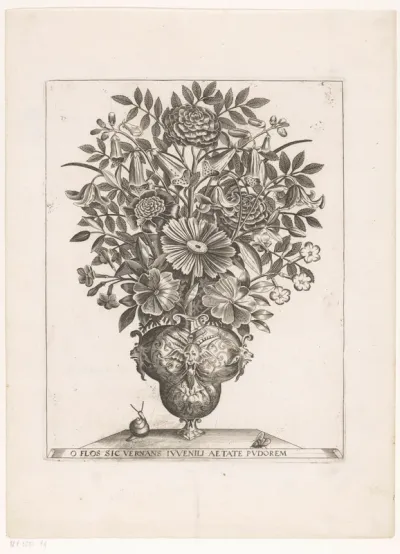 Bloemen in vaas met maskers