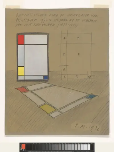 Bloemenvelden rond de luchthaven van Amsterdam 1972 - 100 jaar na de geboorte van Piet Mondriaan (1872-1944)
