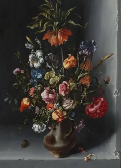 Bloemstilleven met een keizerskroon in een stenen nis