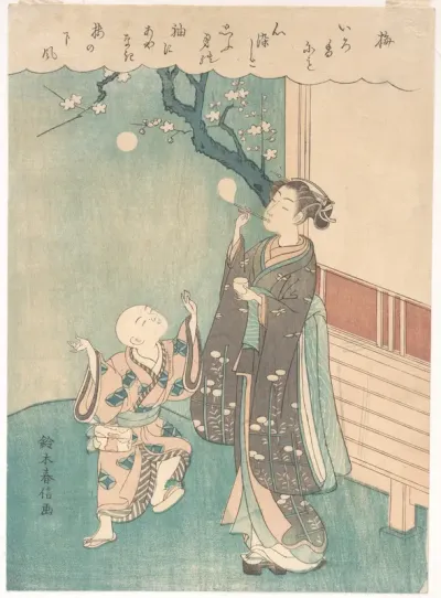 Blowing Soap Bubbles Under the Plum Blossom
