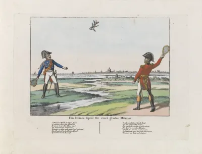 Blücher en Wellington spelen badminton met Napoleon, 1815