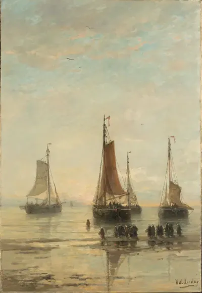 Bluff-Bowed Scheveningen Boats at Anchor