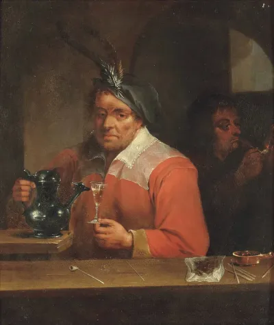 Boars in a tavern drinking and smoking