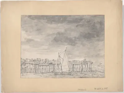 Boat Moored on a Beach by a Wooden Palisade (recto); Study of Trees (verso)