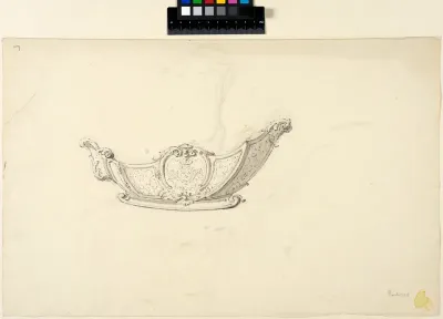 Boat-shaped Saladier with the Lesser Swedish Coat of Arms and an Outlined Canopy