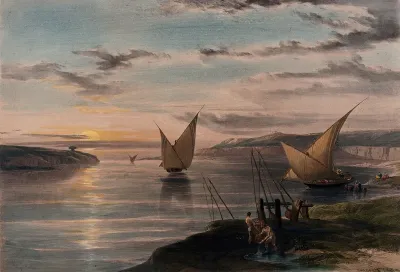 Boats on the Nile at sunset, Egypt