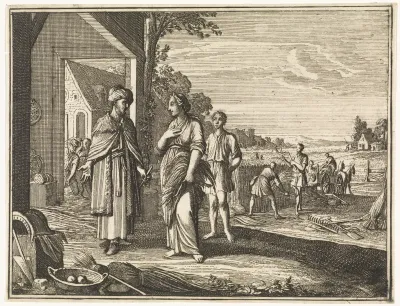 Boaz spreekt tot Ruth op de akker