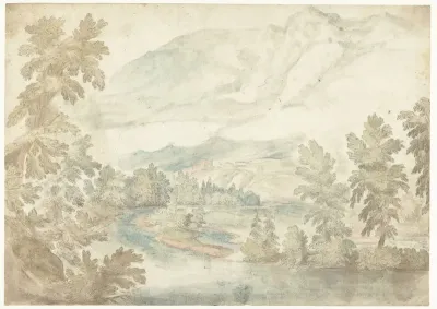 Bocht in een rivier stromend door een dal met hoge bergen