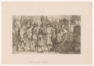Bode geeft een brief aan een groep soldaten