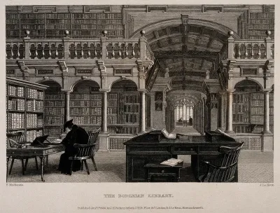 Bodleian Library, Oxford: Duke Humfrey's library with a man studying