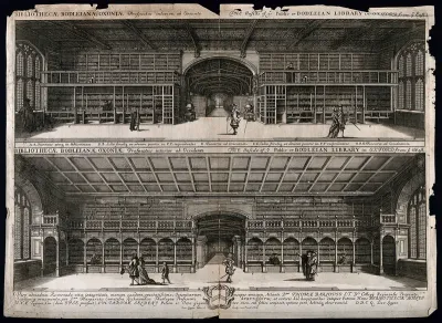 Bodleian Library, Oxford: two panoramic views of the interior and a key