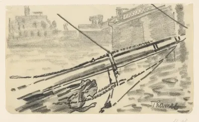Boegbeeld en boegspriet van een schip op de Theems