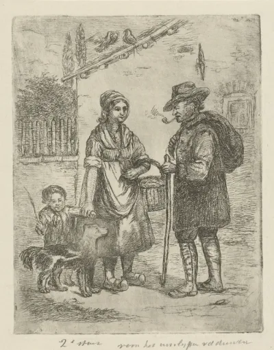 Boer en boerin bij een hoeve