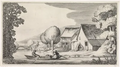 Boer en boerin in een roeiboot