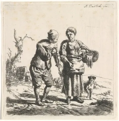 Boer en boerin op een landweg