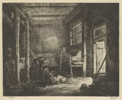 Boer en geit in een stal