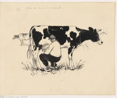 Boer melkt een koe