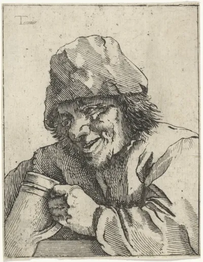 Boer met hoed op en bierpul in de hand