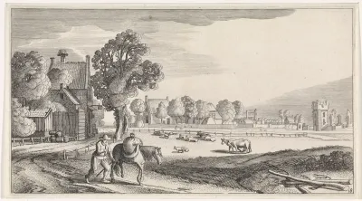 Boer met pakpaard op een landweg