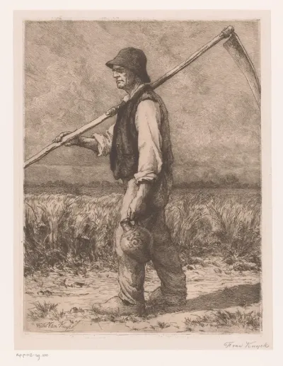 Boer met zeis en kruik