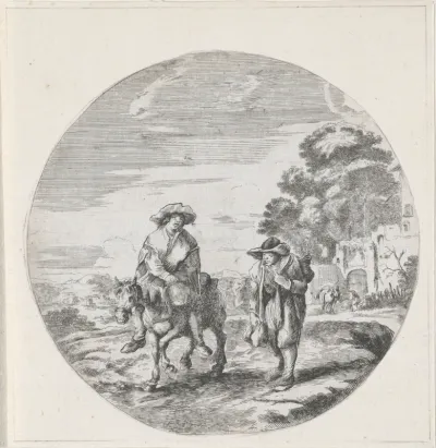 Boer te paard en boer te voet