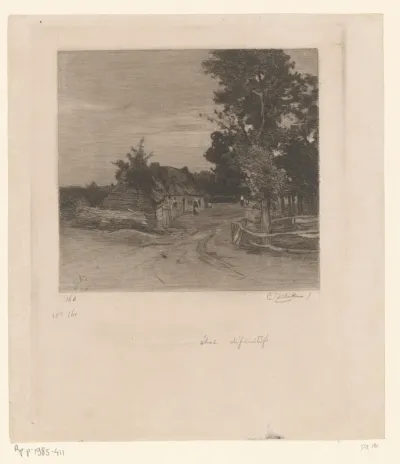 Boerderij aan een landweg met bomen